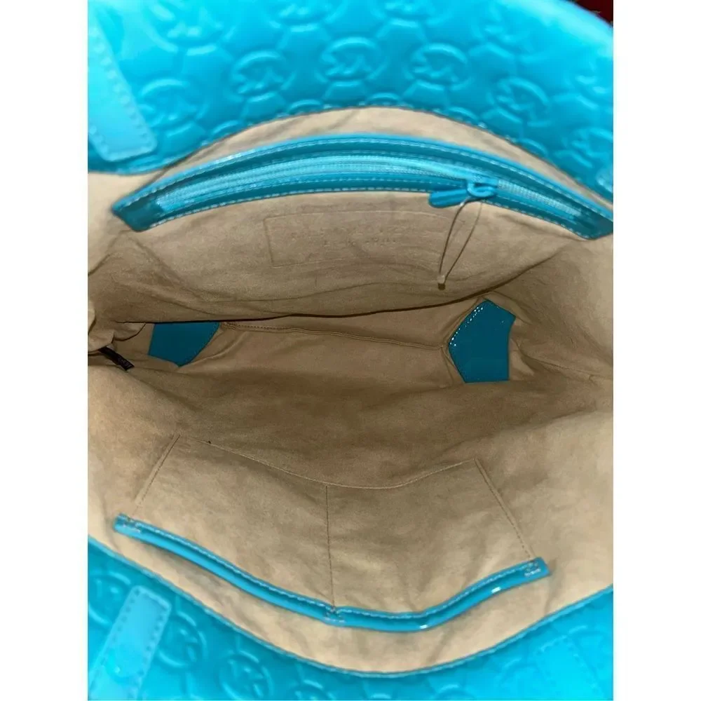 Michael Kors Turquoise Neoprene Tote with Patent Straps